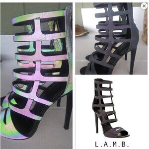 L.A.M.B. BY GWEN STEFANI Oakley Cage heels in Black Pewter Brush